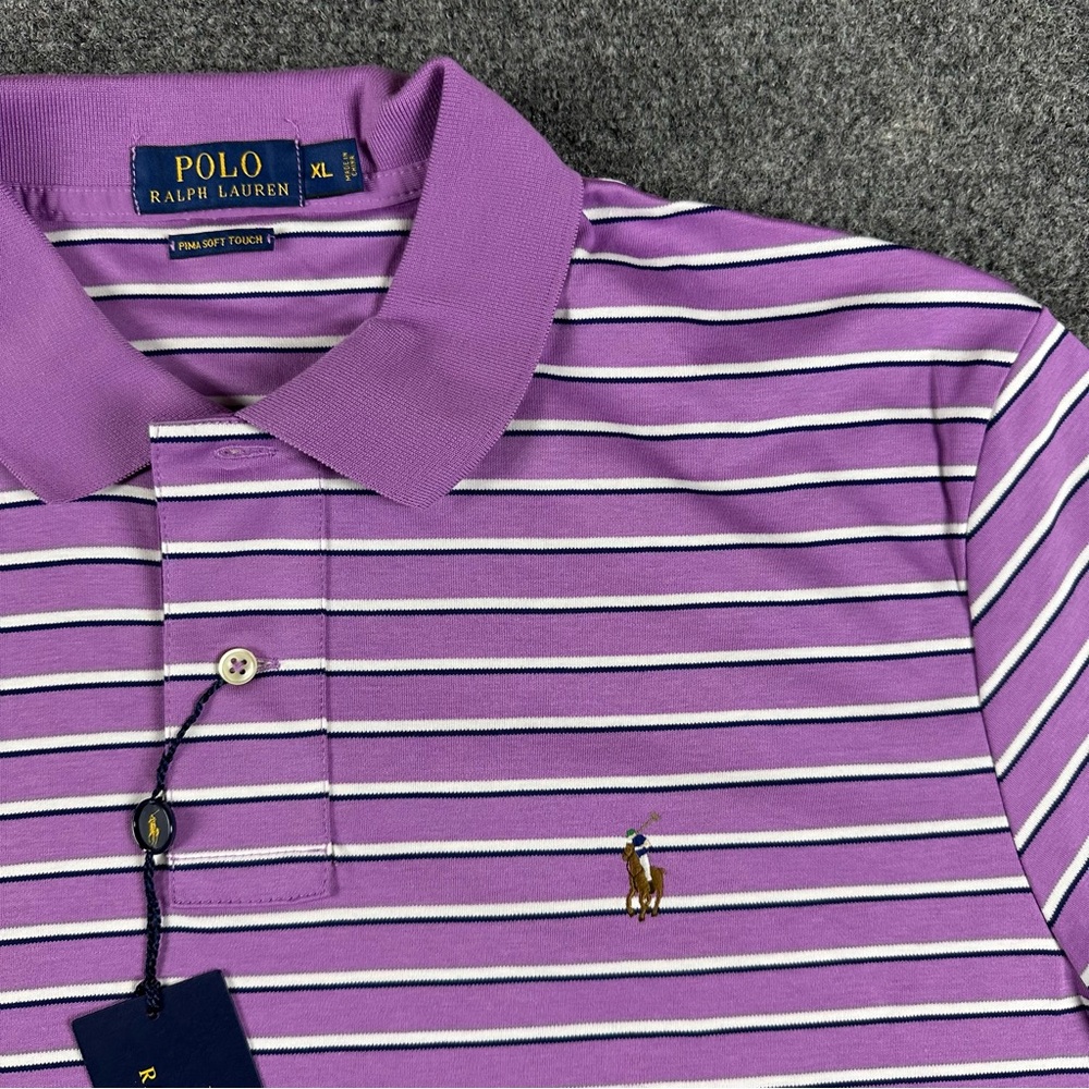Polo by Ralph Lauren Purple Striped Men's XL Polo Soft Touch Short Sleeve Shirt - Picture 2 of 10